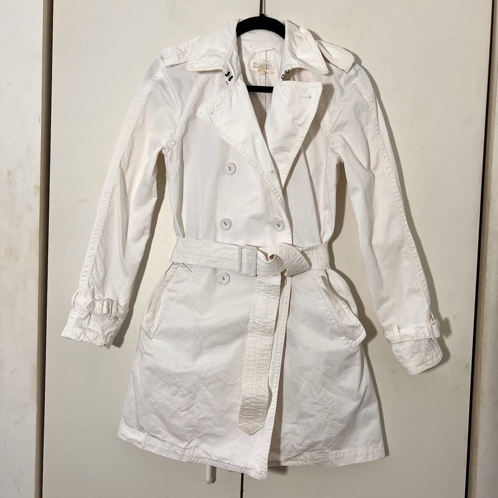 Nili Lotan Trench Coat Size 2 White Double Breasted Belted Classic Sophisticated